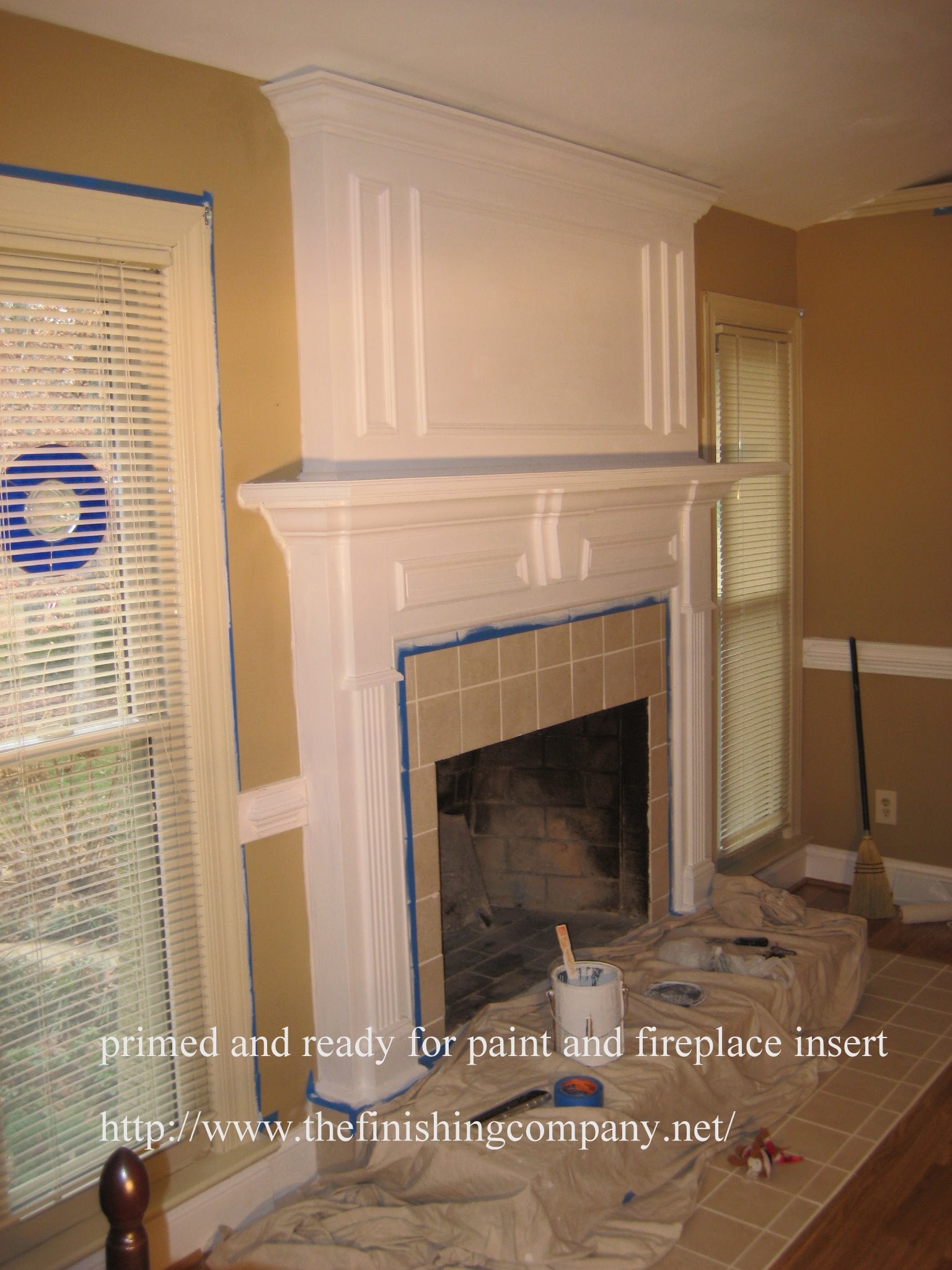 Living room fireplace before the room transformation